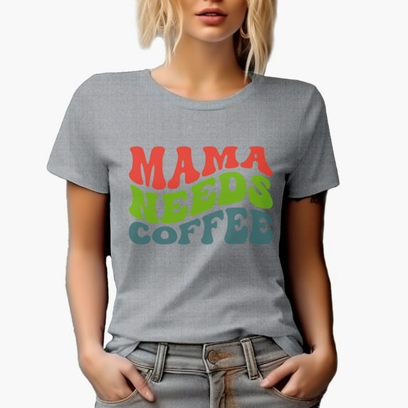 Mama Needs Coffee, Groovy Retro Wavy Text Merch Gift, Heather Grey T-Shirt, 2XL