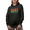 thumbnail image 1 of Mama Needs a Time Out, Rest or Vacation for a Mom Quote, Groovy Retro Wavy Text Merch Gift, Black Hooded Sweatshirt or Hoodie, Large, 1 of 5
