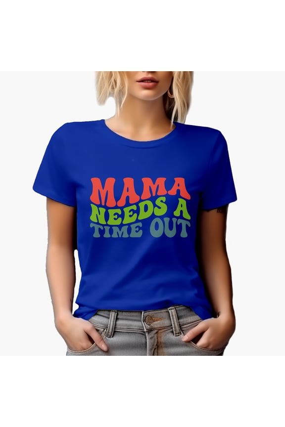 Mama Needs a Time Out, Rest or Vacation for a Mom Quote, Groovy Retro Wavy Text Merch Gift, Royal Blue T-Shirt, Small