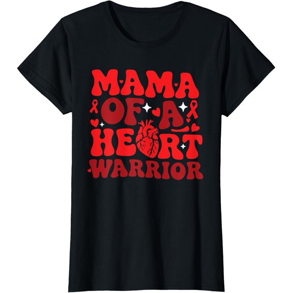Mama Of A Heart Warrior CHD Awareness Heart Disease Groovy T-Shirt