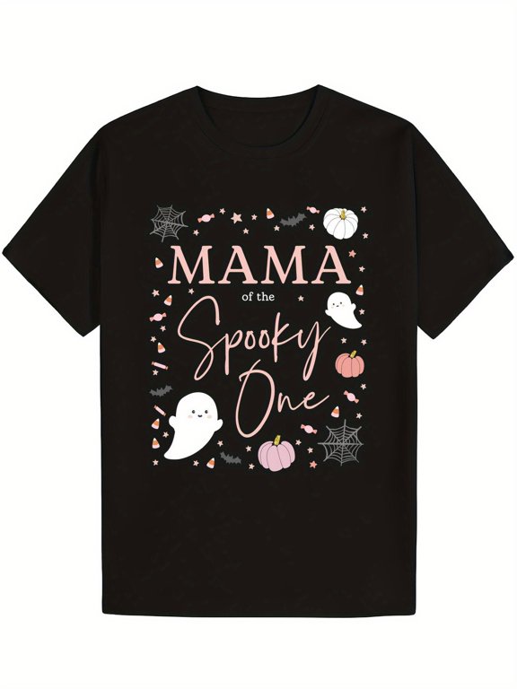Mama Of The Spooky One Halloween Ghost Pumpkin Cute Graphic Cotton Men's Women's Tee Shirt