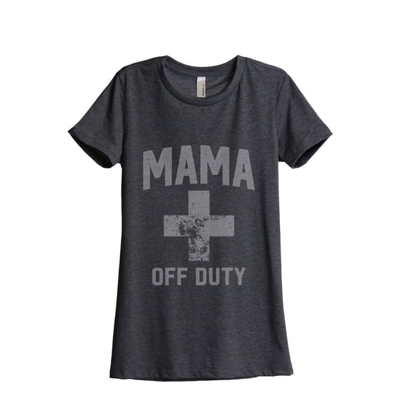 Mama Off Duty Women's Fashion Relaxed T-Shirt Tee Charcoal Grey Medium