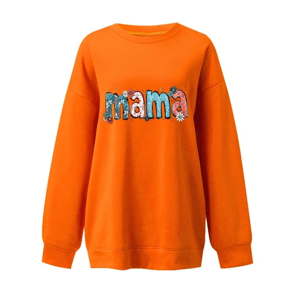 Mama Oversized Crewneck Pullover for Women - Casual Long Sleeve Round Neck Sweatshirt Top