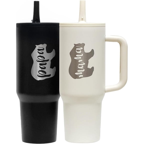 Mama Papa Tumbler New Mom Dad Gifts for Couples Gifts for Expecting First Time Parents Daddy To Be Pregnancy Announcement 40 oz Stainless Steel Insulated Expecting Cup with Handle Lids Straws