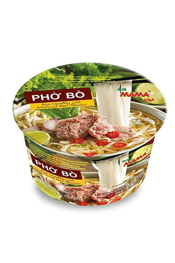 Mama Pho Bo Instant Beef Soup Bowl Noodle In Vietnamese Style, Silky-Smooth, Chewy Rice Noodles With Piping Hot Aromatic Soup Mix (6-Bowl Pack, 2.29 Oz Per Bowl)