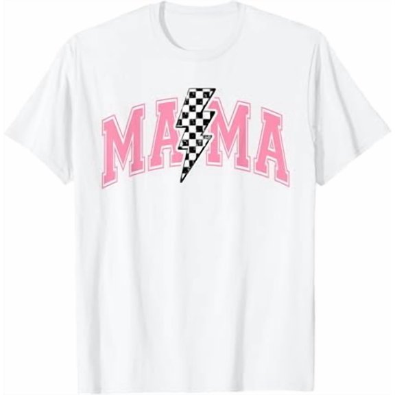 Mama Pink Checkered Lightning Bolt Bold Typography Fun Unisex T-Shirt up to size 5XL