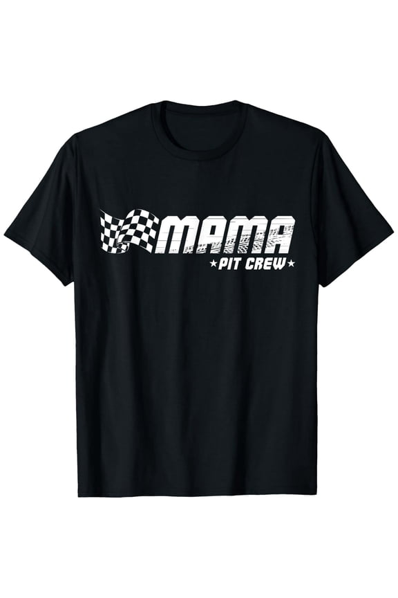 Mama Pit Crew Racing Graphic for Women Mom Distressed Checkered Flag T-Shirt