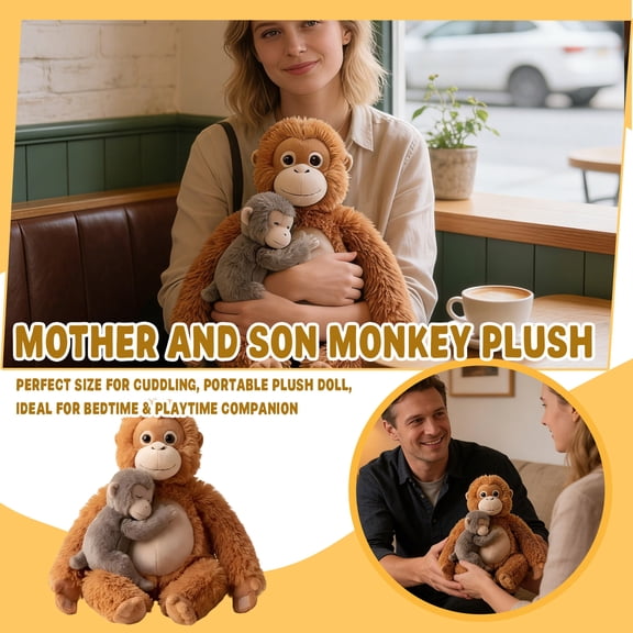 Mama Punch Monkey Plush, 13.78" Oran-Mama with Little Punch Plush – Cute Orangutan Stuffed Animal Companion
