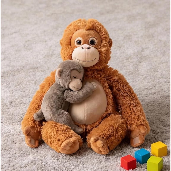 Mama Punch Monkey Plush | 13.8" Oran-Mama and Baby Punch Red Orangutan Plush – Soft Huggable Stuffed Toy for Comfort & Collection