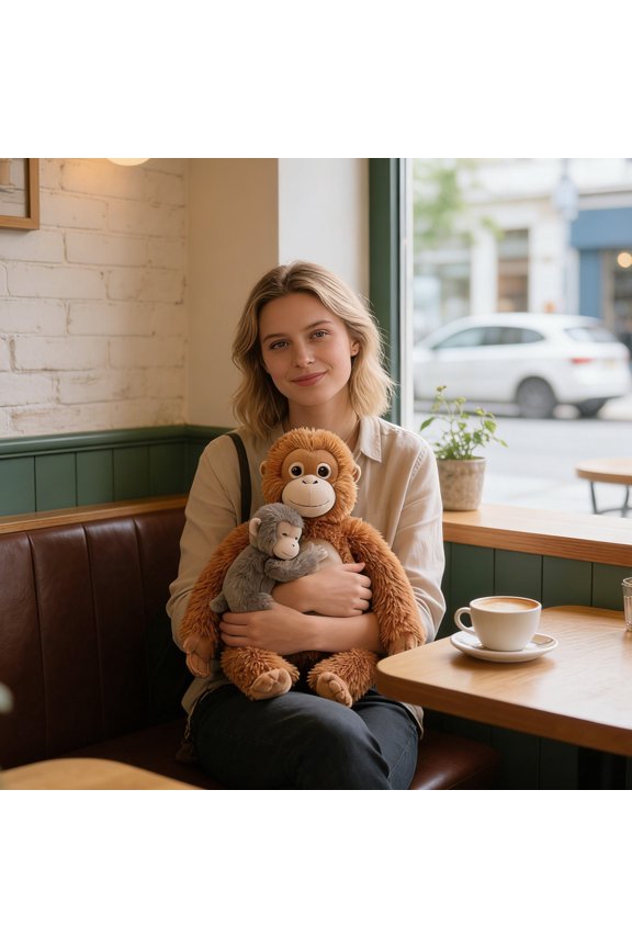 Mama Punch Monkey Plush | 13.8" Soft Orangutan Plush Toy – Oran-Mama and Baby Punch Cuddly Stuffed Animal Safe for Children & Gifts