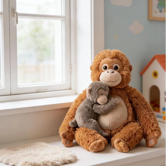 Mama Punch Monkey Plush, Orangutan Plush Toy – Cute Cuddly Oran-Mama with Baby Punch Plush Companion for Kids & Pets
