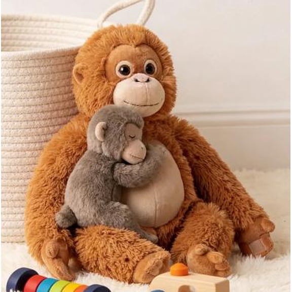 Mama Punch Monkey Plush, Red Orangutan Plush – Huggable Soft Oran-Mama with Baby Punch Stuffed Toy for Comfort & Decor