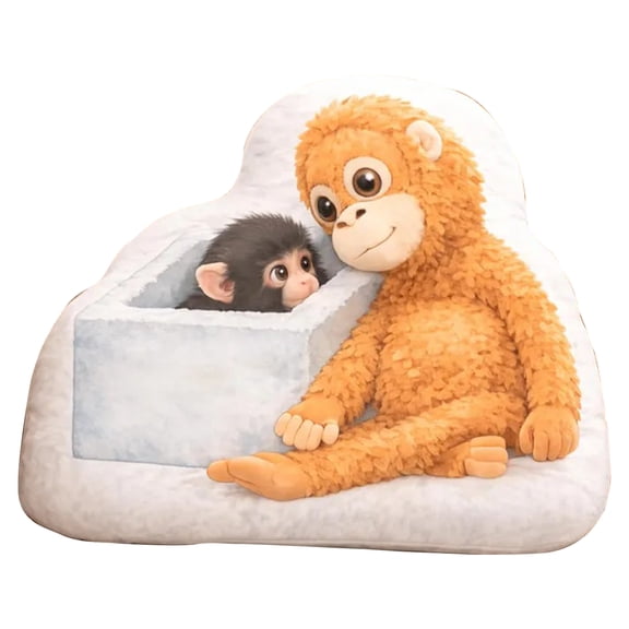 Mama Punch Monkey Throw Pillow, Orangutan Plush Toy – Cozy Cute Sleeping Plush Toy Soft Plush Comfort Companion for Kids & Pets Sleeping