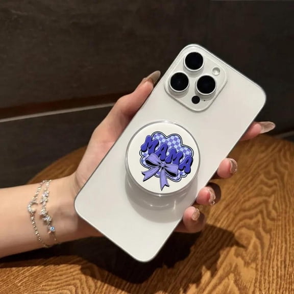 Mama Purple Bow Phone Grip, Coquette Checkered Phone Holder, Magnetic MagSafe Grip, Mother's Day Gift, Mama Accessory, Cute Gift for Mom