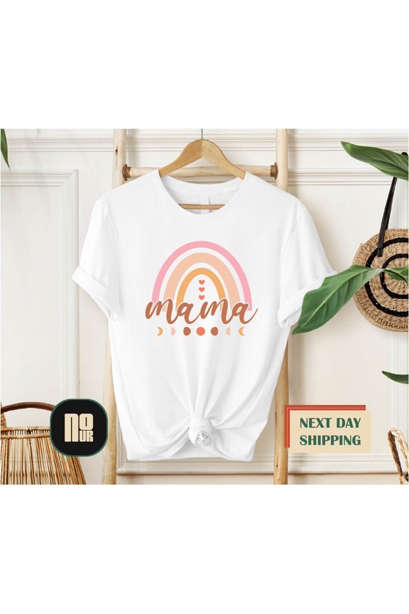 Mama Rainbow Shirt, Mama Moon Phase Shirt, Rainbow Mom Shirt, New Mom , Rainbow Shirt, Mother'S Day , For Mom, Celestial Mom TSHIRT All Size S-5XL
