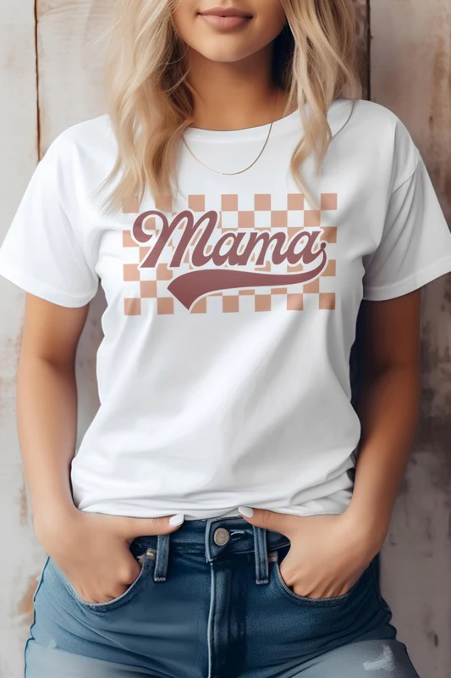 Mama Retro Checkered Graphic Tee - Walmart.com