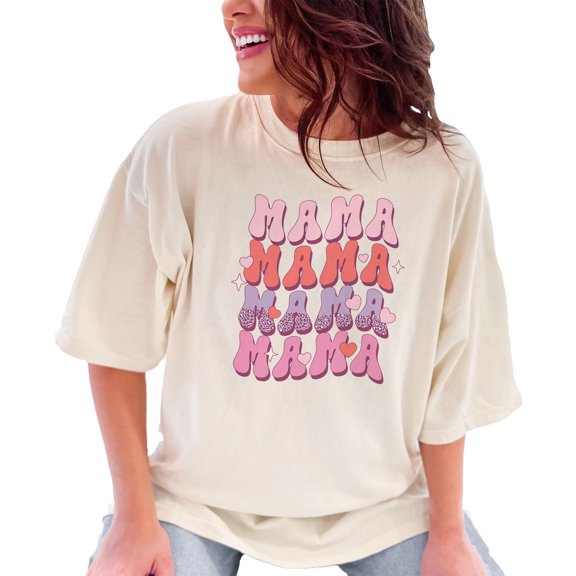 Mama, Retro Groovy Wavy Text Mother's Day Art, Ivory Comfort Colors T-Shirt, Large