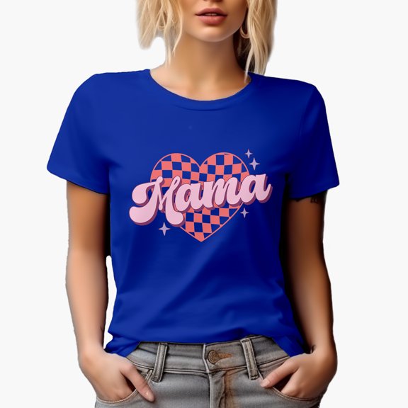 Mama, Retro Mother's & Valentine's Day Art Merch Gift, Royal Blue T-Shirt, Large
