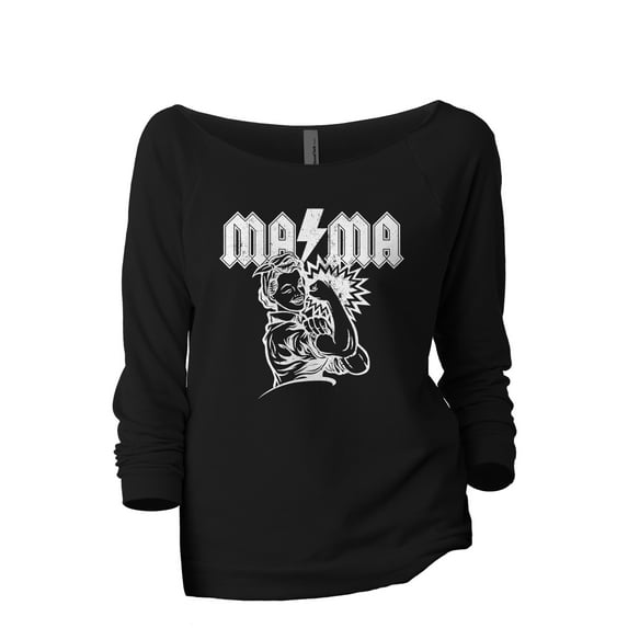 Mama Rock Women's Fashion Slouchy 3/4 Sleeves Raglan Lightweight Sweatshirt Black Medium