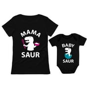 TSTARS Mama Saur T-Rex Mom and Baby Saur Matching Outfit Mommy and Me Matching Set Mom Black Medium / Baby Black 6M (3-6M)