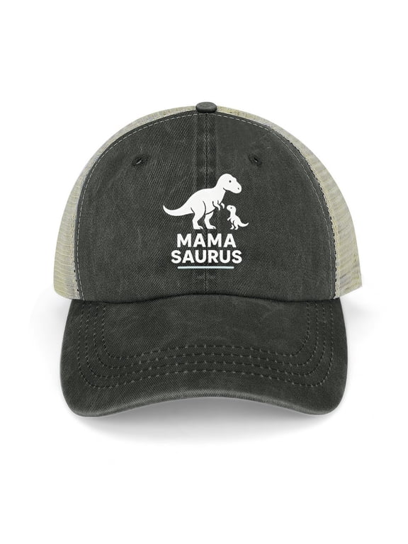 Mama Saurus Black Trucker Hat for Men Women, Adjustable Mesh Back Baseball Cap
