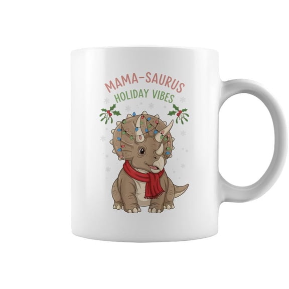 Mama Saurus Triceratops Dinosaur Christmas Coffee Mugs
