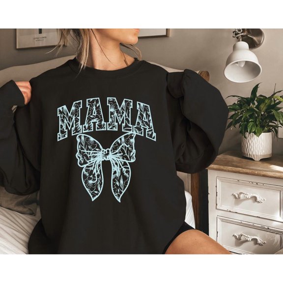 Mama Shirt: Blue Floral Bow - Comfortable Cotton Blend TSHIRT All Size S-5XL