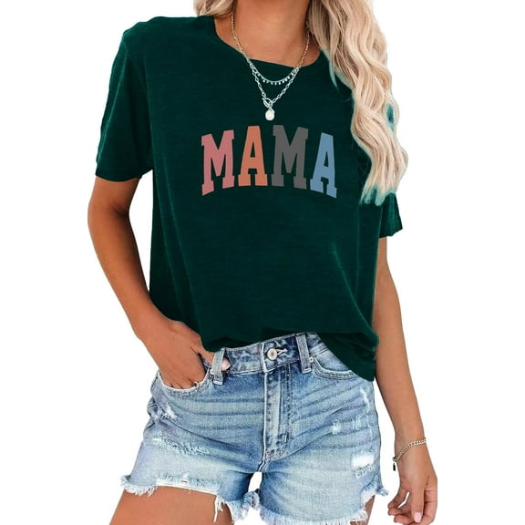 Mama Shirt Women Letter Print Mom Life Top Tee Mama Gifts Shirts Casual Short Sleeve Loose Fit T Shirts