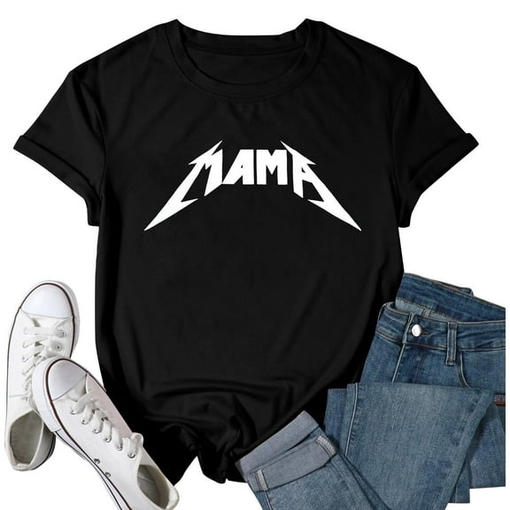 Mama Shirt Women Mom T-Shirt: Mama Graphic Tees Mother Life Gift Tops Casual Short Sleeve Crewneck Outfits
