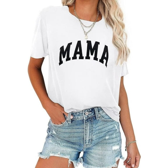 Mama Shirt Womens Short Sleeve Tops Trendy Graphic Tees Casual Mom Tshirt