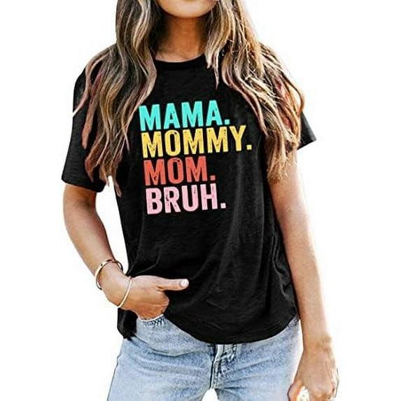 Mama Shirt for Women Boy Mom Shirt Casual Letter Printed Mama Shirt Mom Life Shirt New Mom Gift
