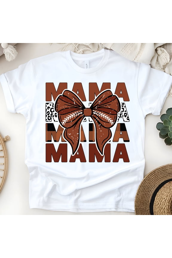 Mama Shirt with Bow | Retro Leopard Print Game Day Tee for Women, White, Size 3XL