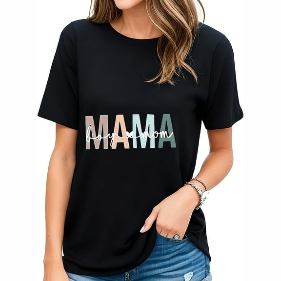 Mama Shirts for Women Boy Mom T-Shirt Funny Letter Print Short Sleeve Mama Tee Tops Mother Gifts T-Shirt