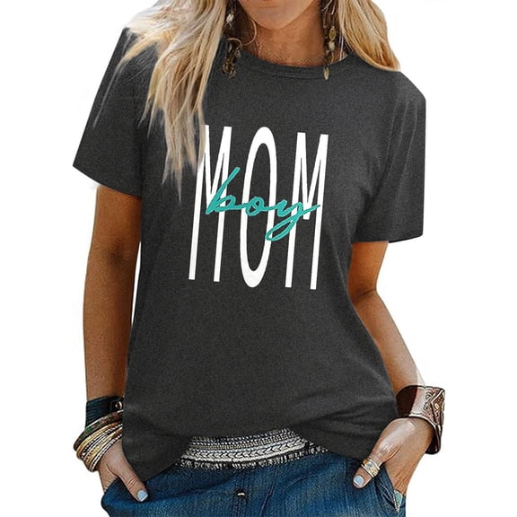 Mama Short Sleeved Women's Letter Printed Round Neck Casual T Shirt 2 Woman T Shirt Casual Long Sleeves Womens Running Clothes Medium Women Shirt Workout Women Shirt Sleeve Pack Women T Shirt Summer