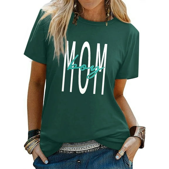 Mama Short Sleeved Women's Letter Printed Round Neck Casual T Shirt 2 Woman T Shirt Casual Long Sleeves Womens Running Clothes Medium Women Shirt Workout Women Shirt Sleeve Pack Women T Shirt Summer