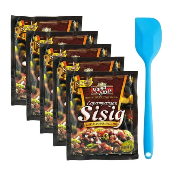 Mama Sita's Sisig Citrus Pepper Spice Mix 40g (5 pack) and 8in Silicone Spatula (Color Varies)
