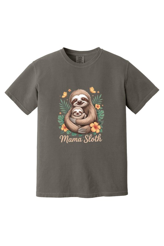 Mama Sloth Mommy Flowers Animal Happy Mothers Day Cute Slow Lazy Floral Comfort Color T-Shirt, Unisex, up to size 4XL