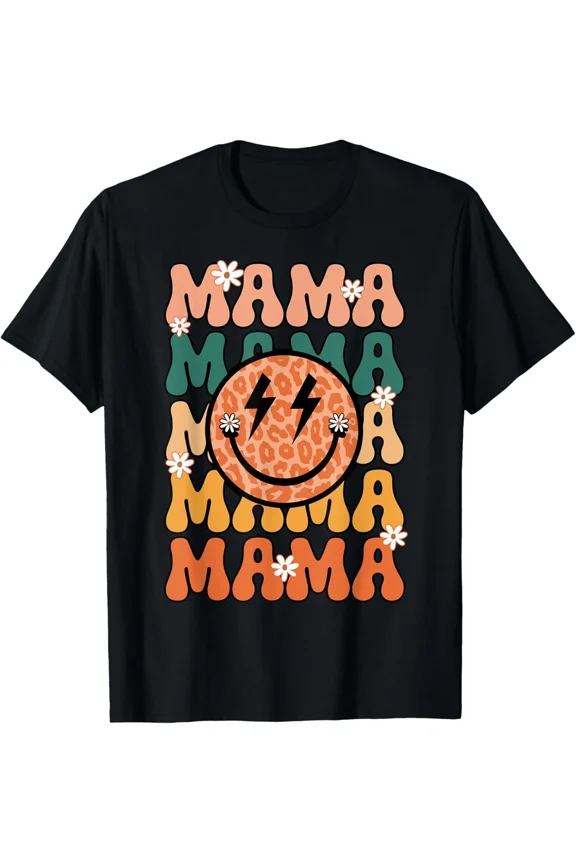 Mama Smile Face Bolt Lightning Groovy Mother's Day Unisex T-Shirt, for men & women, up to size 5XL