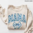 thumbnail image 1 of Mama Sweatshirt, Blue Ribbon Sweatshirt, Mothers Day, Aesthetic For Mom, Cute Mom Shirt, Toile Bow Shirt, Chinoiserie Shirt F42, F2139 Sweatshirt All Size S-5XL, 1 of 5