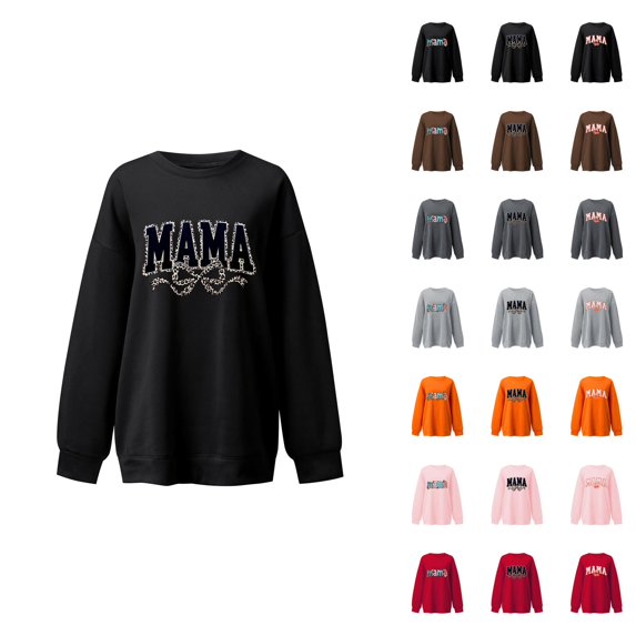 Mama Sweatshirt Crewneck Sweatshirt for Women Casual Oversized Pullover Loose Hoodies Long Sleeve Fall Pullover Tops Sweater