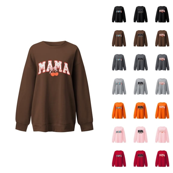 Mama Sweatshirt Crewneck Sweatshirt for Women Casual Oversized Pullover Loose Hoodies Long Sleeve Fall Pullover Tops Sweater