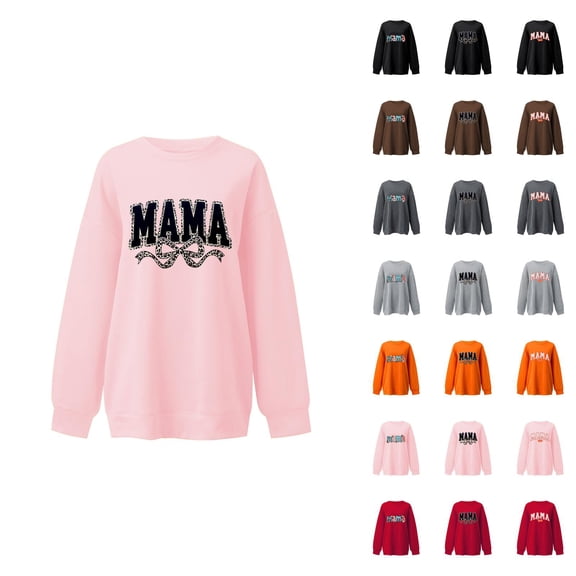 Mama Sweatshirt Crewneck Sweatshirt for Women Casual Oversized Pullover Loose Hoodies Long Sleeve Fall Pullover Tops Sweater