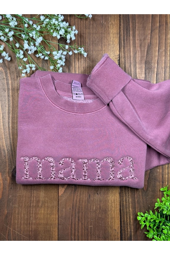 Mama Sweatshirt: Floral Embroidered Monogram, Mom Gift