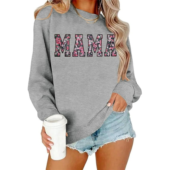 Mama Sweatshirt for Women Essentials Crewneck Sweatshirt with Mom Graphic Long Sleeve