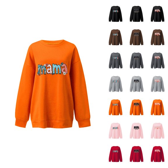 Mama Sweatshirt for Women Oversized Crewneck Pullover Hoodies Graphic Tops Long Sleeve Mom Shirts