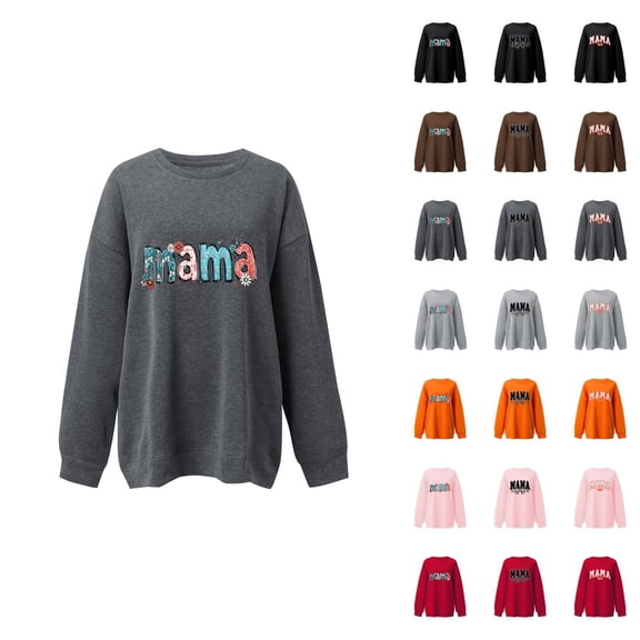 Mama Sweatshirt for Women Oversized Crewneck Pullover Hoodies Graphic Tops Long Sleeve Mom Shirts