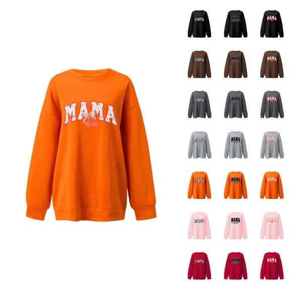 Mama Sweatshirt for Women Oversized Crewneck Pullover Hoodies Graphic Tops Long Sleeve Mom Shirts