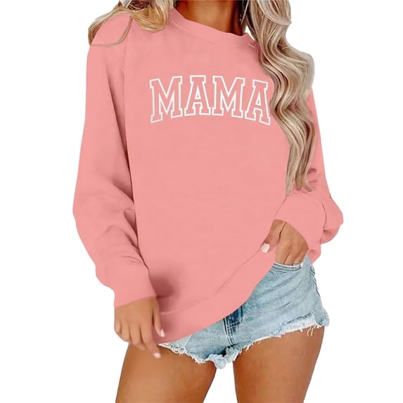 Mama Sweatshirts for Women 2025 Fall Winter Long Sleeve Lightweight Crewneck Cute Sweatshirt Pullover Tops