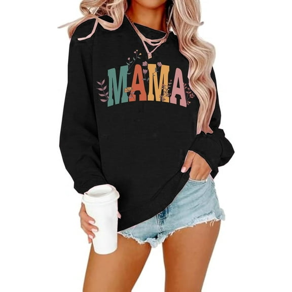 Mama Sweatshirts for Women Cute Mama Graphic Crewneck Long Sleeve Tops