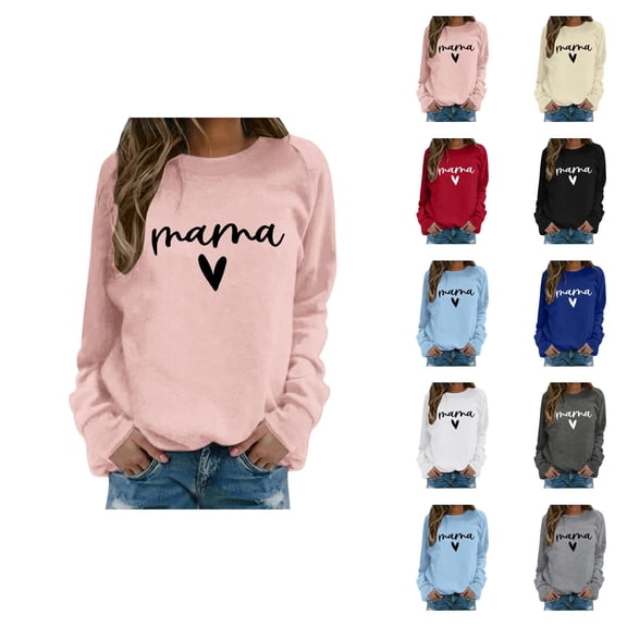 Mama Sweatshirts for Women Fall Winter Long Sleeve Crewneck Mothers Day Sweatshirt Mom Shirt Pullover Tops